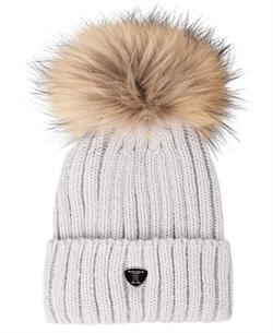Pom Pom Beanie Hue - Light Grey - Natur - Raccoon