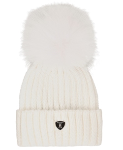 Pom Pom Beanie Hue - White / White Raccoon