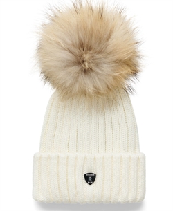 Pom Pom Beanie Hue  - White / Natur Raccoon