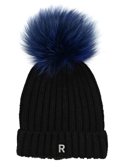 Pom Pom Beanie Hue - Black / Blue - Raccoon