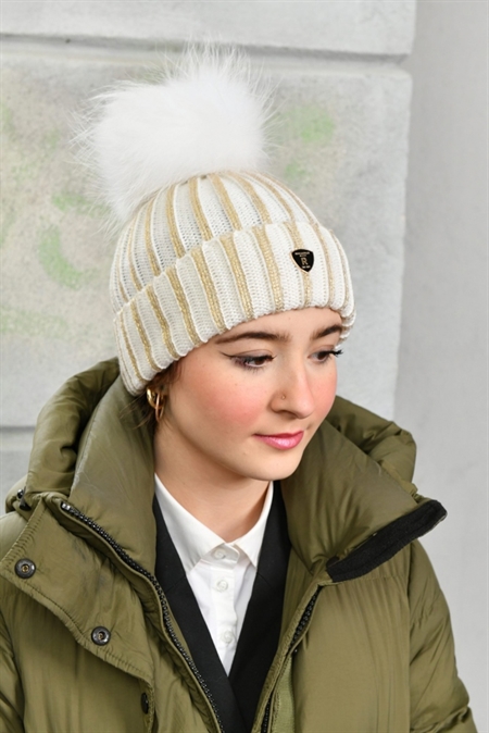 Hat Pom Pom X - Rockandblue - White - Gold - Raccoon